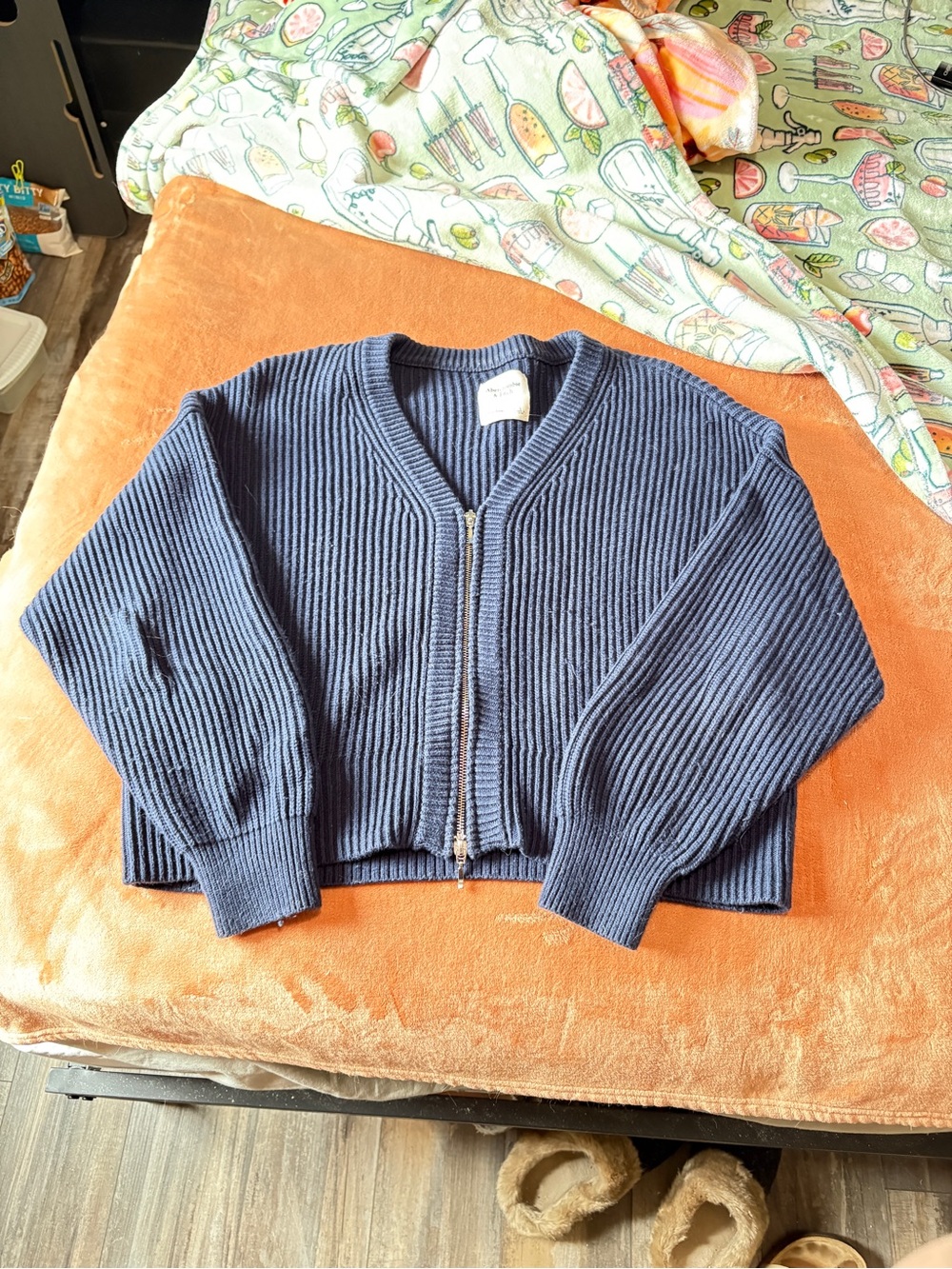 A&F Ribbed Zip-Front Women's Cardigan - Navy